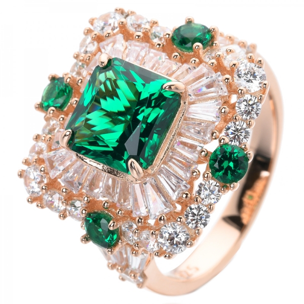 925 Sterling Silver Square cut Created Green Emerald Women's Wedding Engagement Ring 