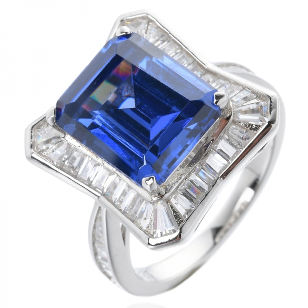 925 Sterling Silver Emerald cut Purple Amethyst Women's Engagement Ring 