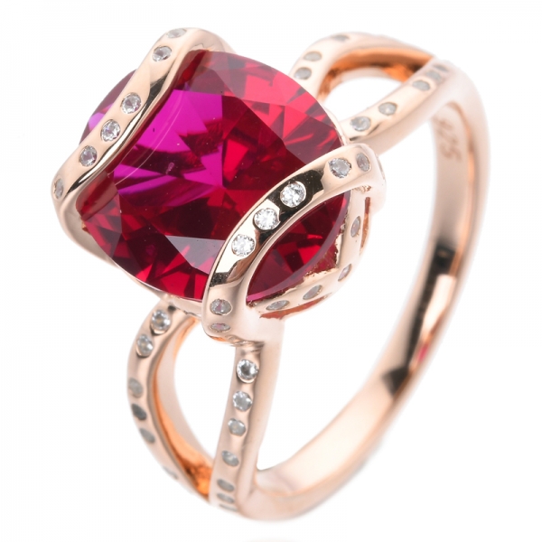 925 Sterling Silver Red Created Ruby Rose gold tone Cocktail Engagement Ring 