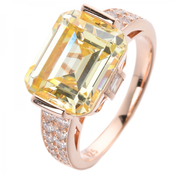 925 Sterling Silver Princess Created Yellow diamond Yellow Zircon Anniversary Cocktail Party Ring 