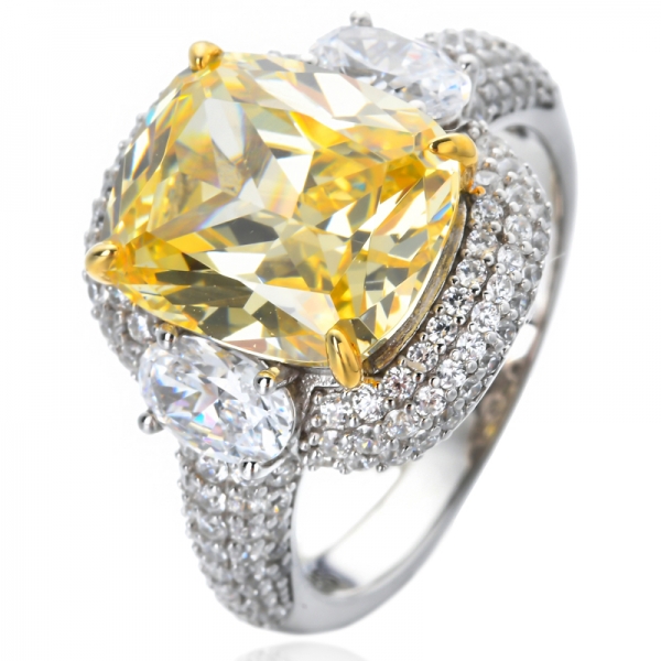 925 Sterling Silver Shiny Citrine Cushion Simulated Yellow diamond Zirconia Promise Halo Rings 