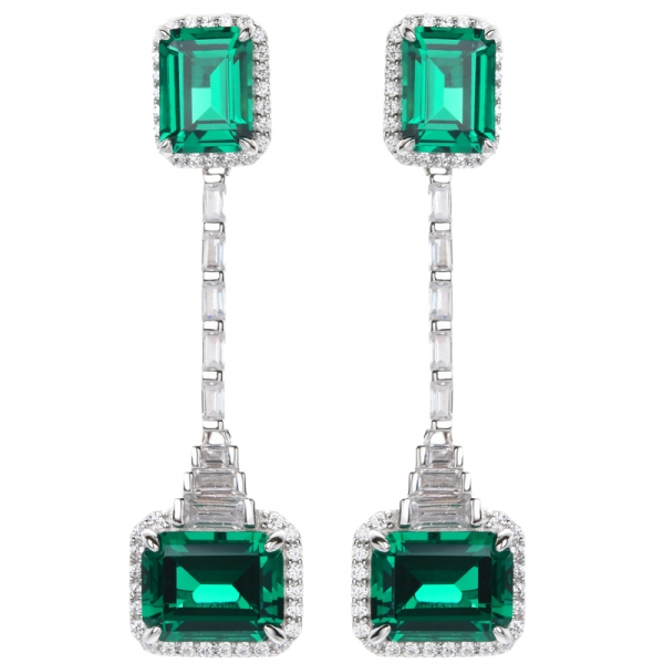 Women's Austrian Crystal Created Emerald long Dangle Earrings 