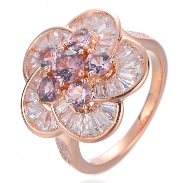 Rose Gold Plated Sterling Silver Pink Morganite Flower Ring 
