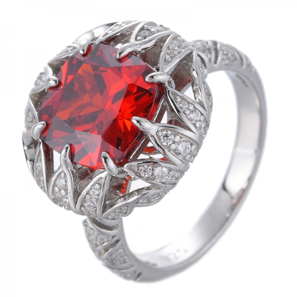 925 Sterling Silver Cushion Created Ruby Women's Cocktail Engagement Ring 