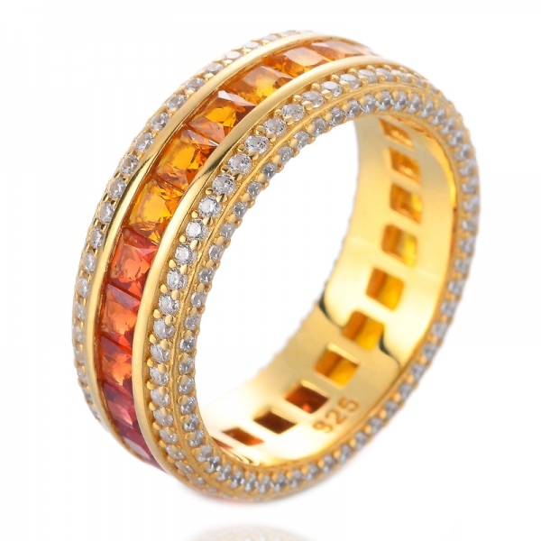 Rainbow Square Zircon Engagement Ring Colorful Stackable Eternity Band Ring 
