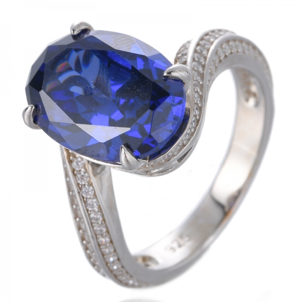 925 Sterling Silver Created Oval Blue Tanzanite Women's Engagement Ring 