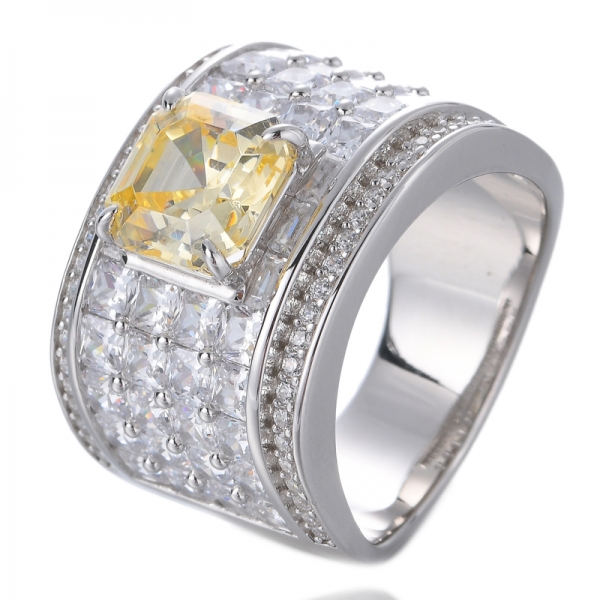 925 Sterling Silver Asscher Cut Cubic Zirconia Wedding Ring 