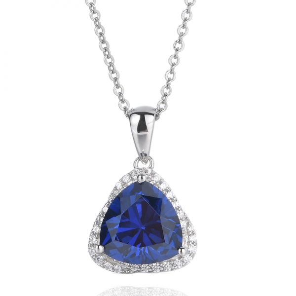 Blue Triangle Tanzanite with Diamond Anniversary Necklace for Women 