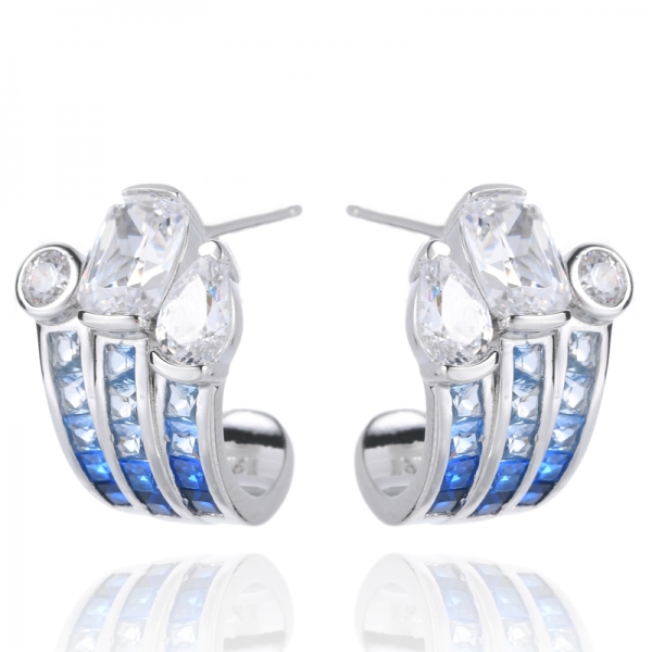 925 Sterling Silver Blue Sapphire Diamond Accent Earrings 