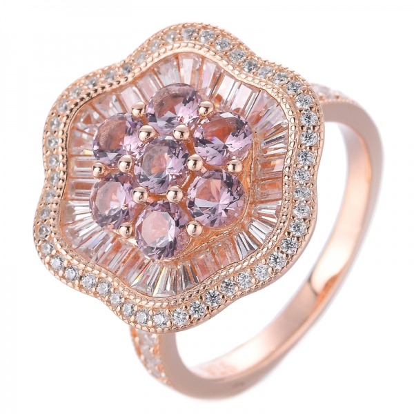 Created Pink Morganite 3.5 MM Round Gemstone 925 Sterling Silver Cluster Unisex Proposal Ring 