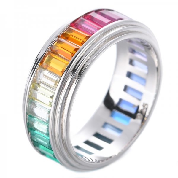 Multi Color Simulated sapphire Gemstone Channel Set Baguette CZ Eternity Ring Anniversary Wedding Band 