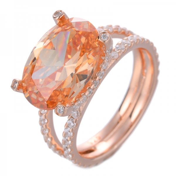 Oval Cut Champagne Topaz Cubic Zircon Engagement Bridal Rings Rose gold 