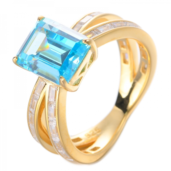 White Gold 8*10mm Emerald Cut Blue Tanzanite December Gemstone Diamond Engagement Ring 