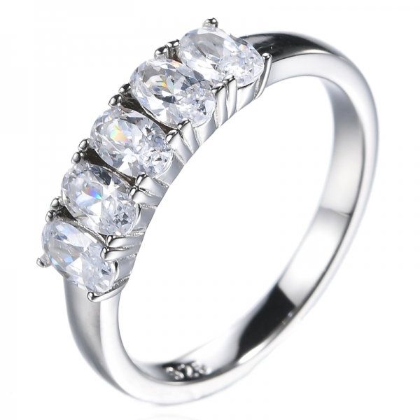 Five Stone 3*5mm Cubic Zirconia Oval Cut Engagement Half Eternity Ring 