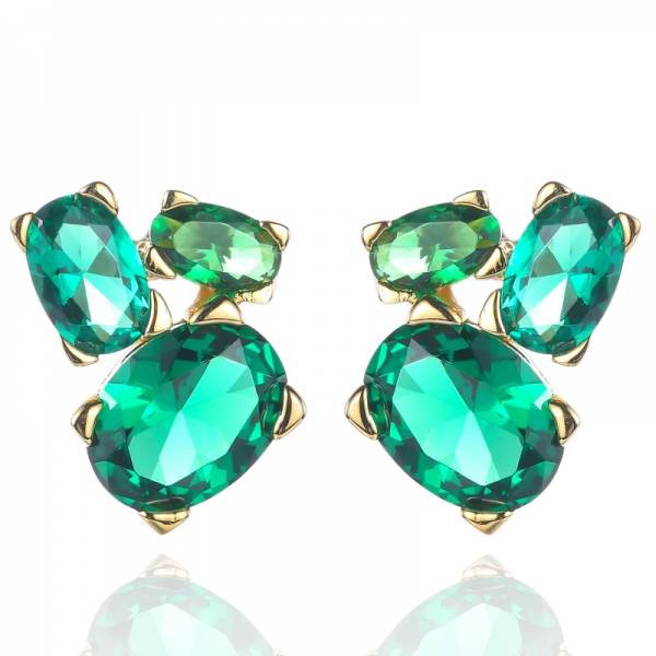 925 Oval Emerald Gold Plating Over Sterling Silver Stud Earrings 
