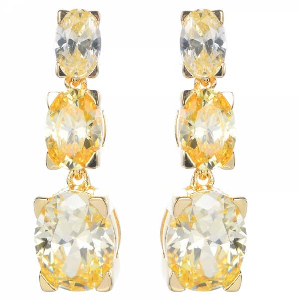 925 Oval Canary Gold Plating Over Sterling Silver Dangling Earrings 