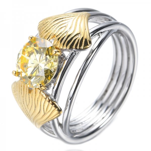 925 Two Tone Plated Silver Ring With 2.0CT Yellow Diamond CZ 