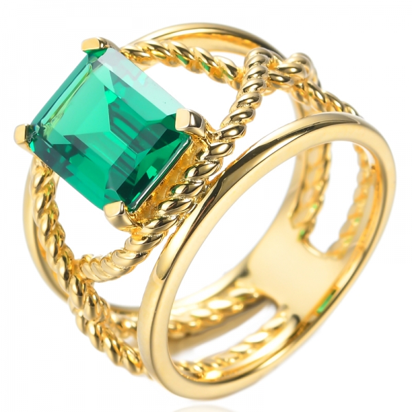 925 Emerald Green Nano Ring Yellow Gold Plating Over Sterling Silver 