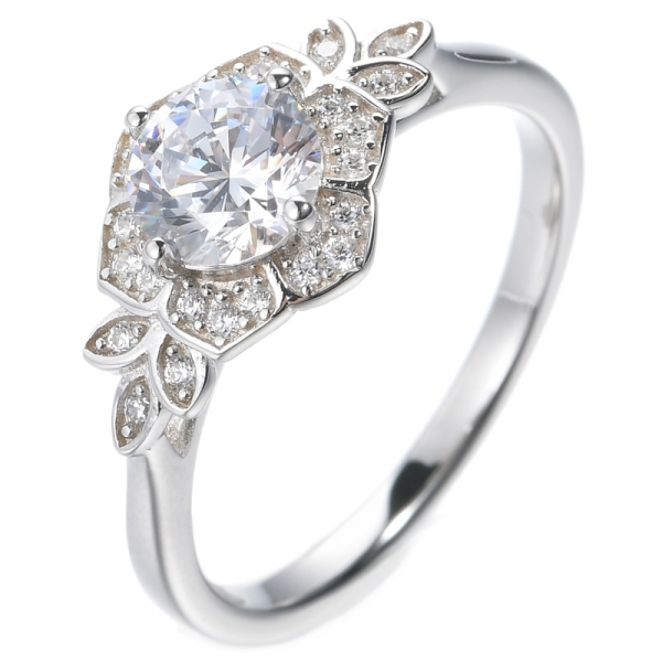 925 Rhodium Plated Silver Round White CZ Center Bridal Ring 