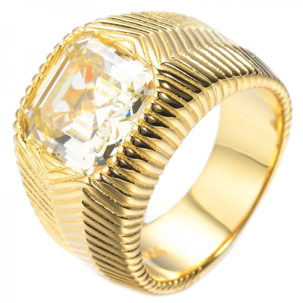 Yellow Gold Plated Sterling Silver Ring With Asscher Cut Canary CZ 