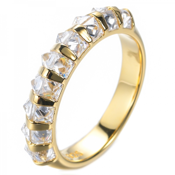 925 Classical Yellow Gold Plated Sterling Silver Band Ring 