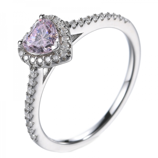 925 Sterling Silver Pink Heart Cubic Zirconia Cocktail Rings 