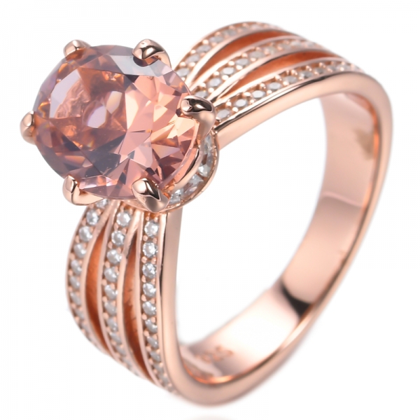 Lab-Created Oval Pink Morganite Rose Gold Plated Sterling Silver Ring 
