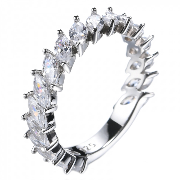 half paved eternity ring 2.5*5mm marquise cut White CZ wedding bands 