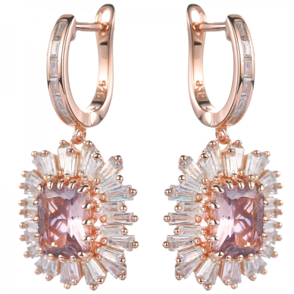925 Lab-Created Morganite And White Cubic Zirconia Rose Gold Plating Silver Earrings 