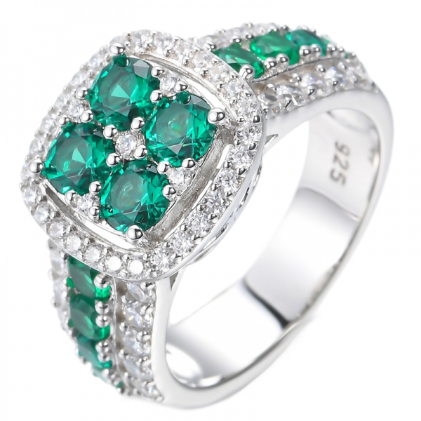 925 Emerald Green And White Cubic Zirconia Rhodium Plated Silver Ring 