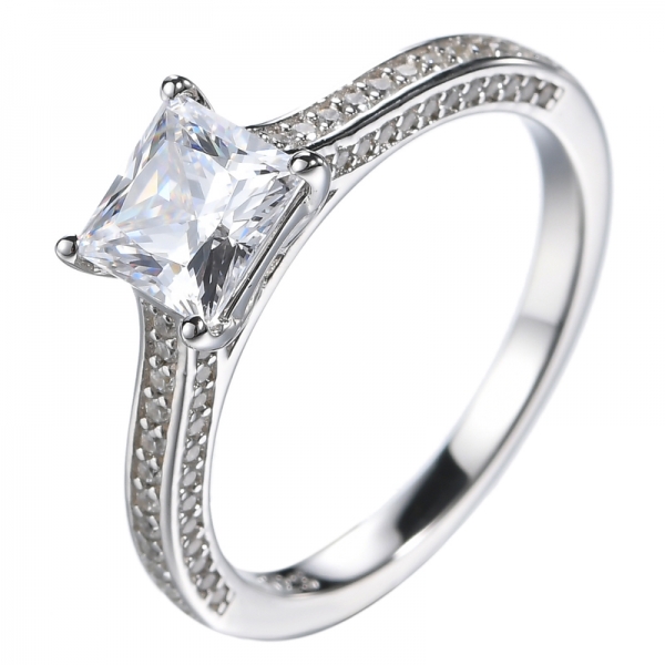 Sterling Silver Solitaire 1ct Simulated Princess Cut Diamond Engagement Ring 