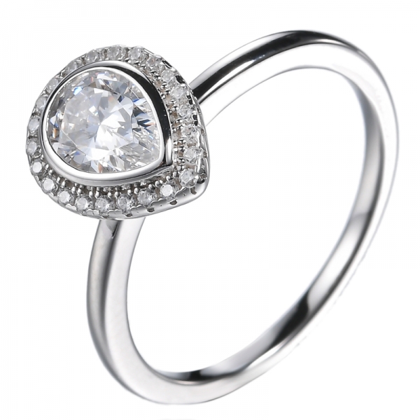 Sterling Silver Simulated Pear-Shaped Diamond Halo Engagement Ring 
