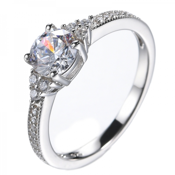 925 Sterling Silver 1CT Round Solitaire Cubic Zirconia Engagement Ring 