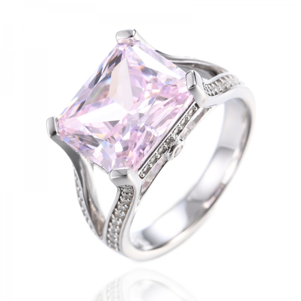 925 Diamond Pink Cubic Zirconia Center Rhodium Plating Silver Ring 