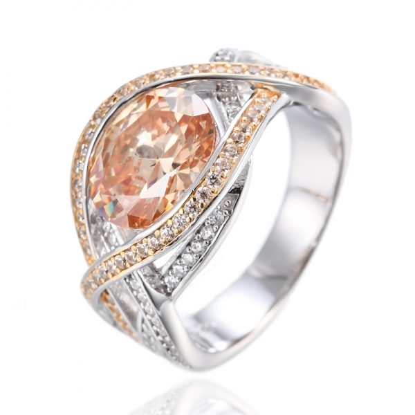 925 Champagne And White Cubic Zirconia Two Tone Plating Silver Ring 