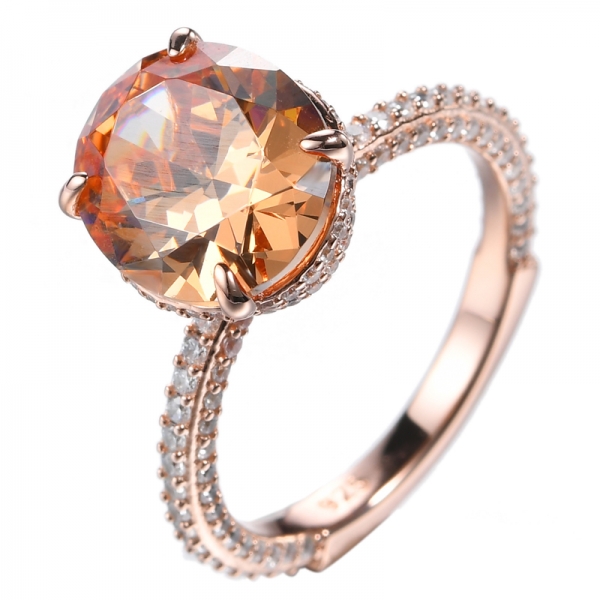 Oval Champagne Topaz CZ Engagement Ring Rose Gold Wedding Ring 
