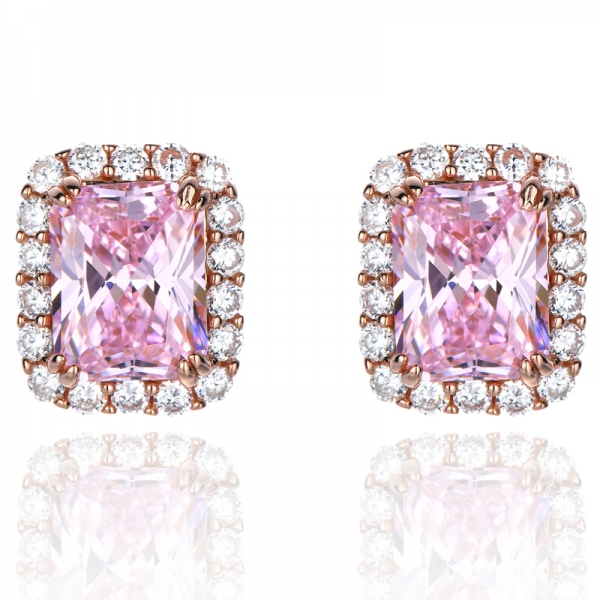 Pink Diamond Simulant And White Cubic Zirconia 18k Rose Gold Over Sterling Silver Stud Earrings 3ctw 