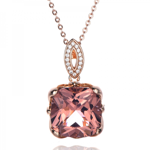 Cushion Pink Morganite Simulant And White Cubic Zirconia 18k Rose Gold Over Silver Pendant 10ctw 
