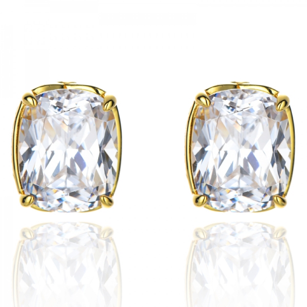 White Cushion Cubic Zirconia 18k Yellow Gold Over Silver Earrings 6 ctw 