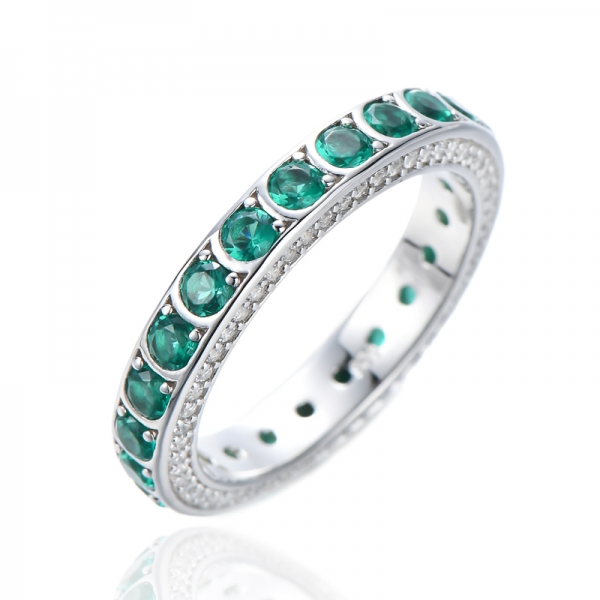 925 Sterling Silver Ring with May Emerald Birthstone Stackable Eternity 