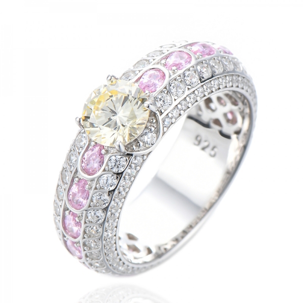 Fancy Light Yellow Round CZ Engagement Jewelry Ring for Women 