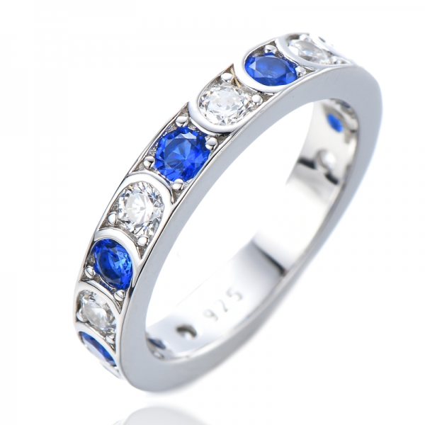 925 Sterling Silver Blue Stone Sapphire Eternity Band Ring 