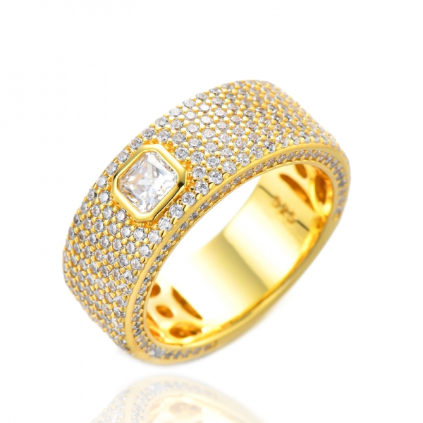 925 Sterling Silver Halo CZ Stones Engagement 18K Yellow Gold Plated Square Rings 