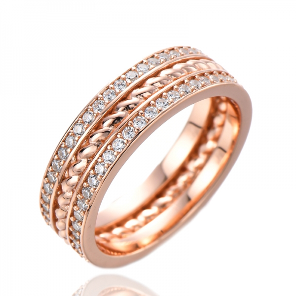 18K Rose Gold Plated Cubic Zirconia Double Row Eternity Band for Women 