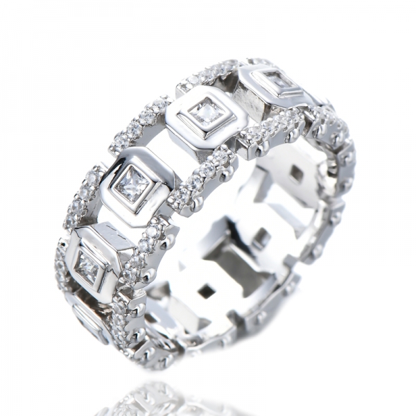 Eternity Wedding 2.0mm Square White Cubic 2-tone Plated Silver Ring for Women 