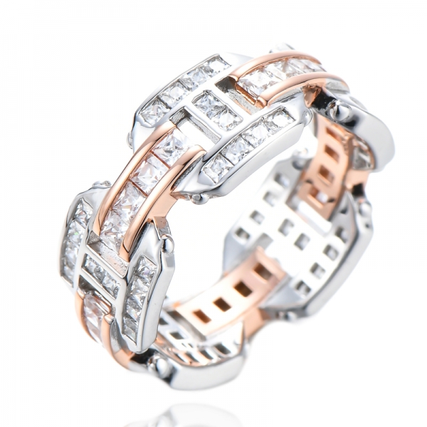 Worn With Many Outfits Princess-Cut Square Eternity Band Sterling Silver 925 With 2-tone Plated 