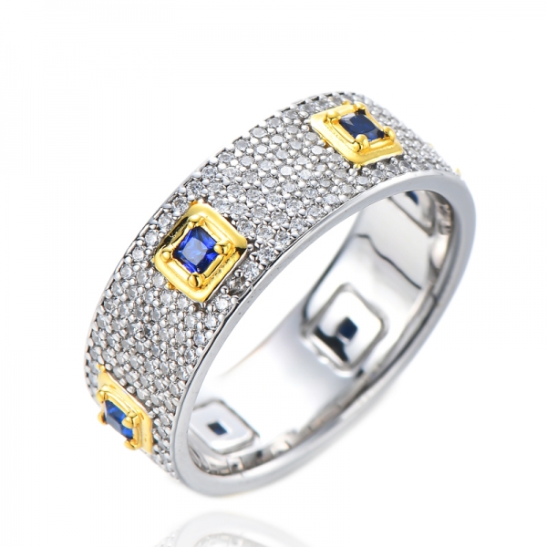 Square Cut Sapphire Semi Eternity Ring with Blue Sapphire 
