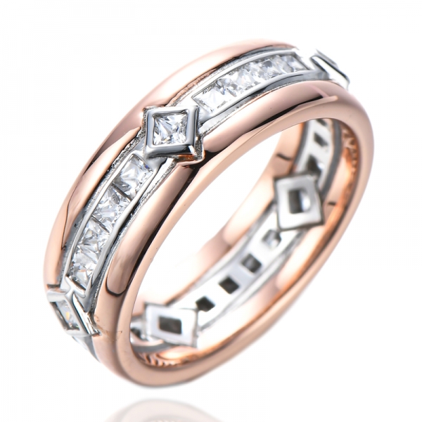 Rose Gold & Rhodium Plated Princess Cut Cubic Zirconia Eternity Ring 