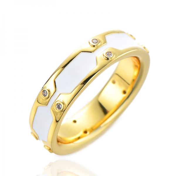 Gold Plated Sterling Silver White Enamel Band Rings for Women 