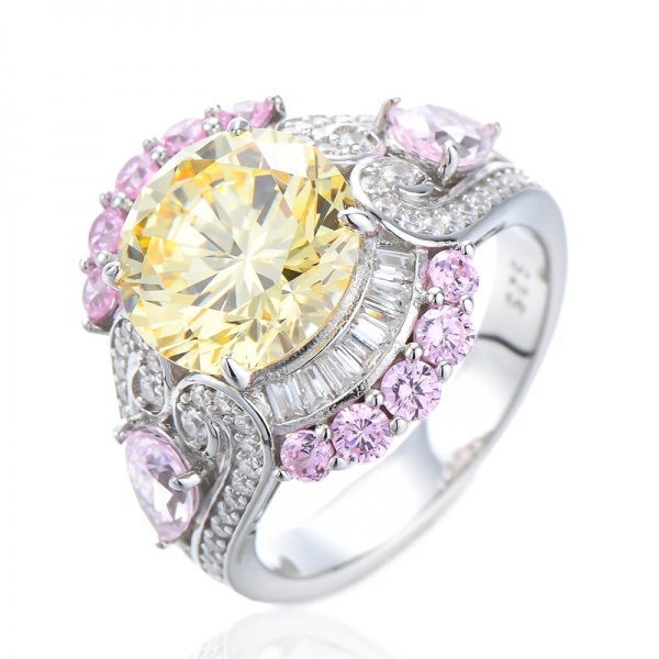 Floral Art Deco 4ct Round Cut Pink Morganite Split Band Halo Engagement Ring 